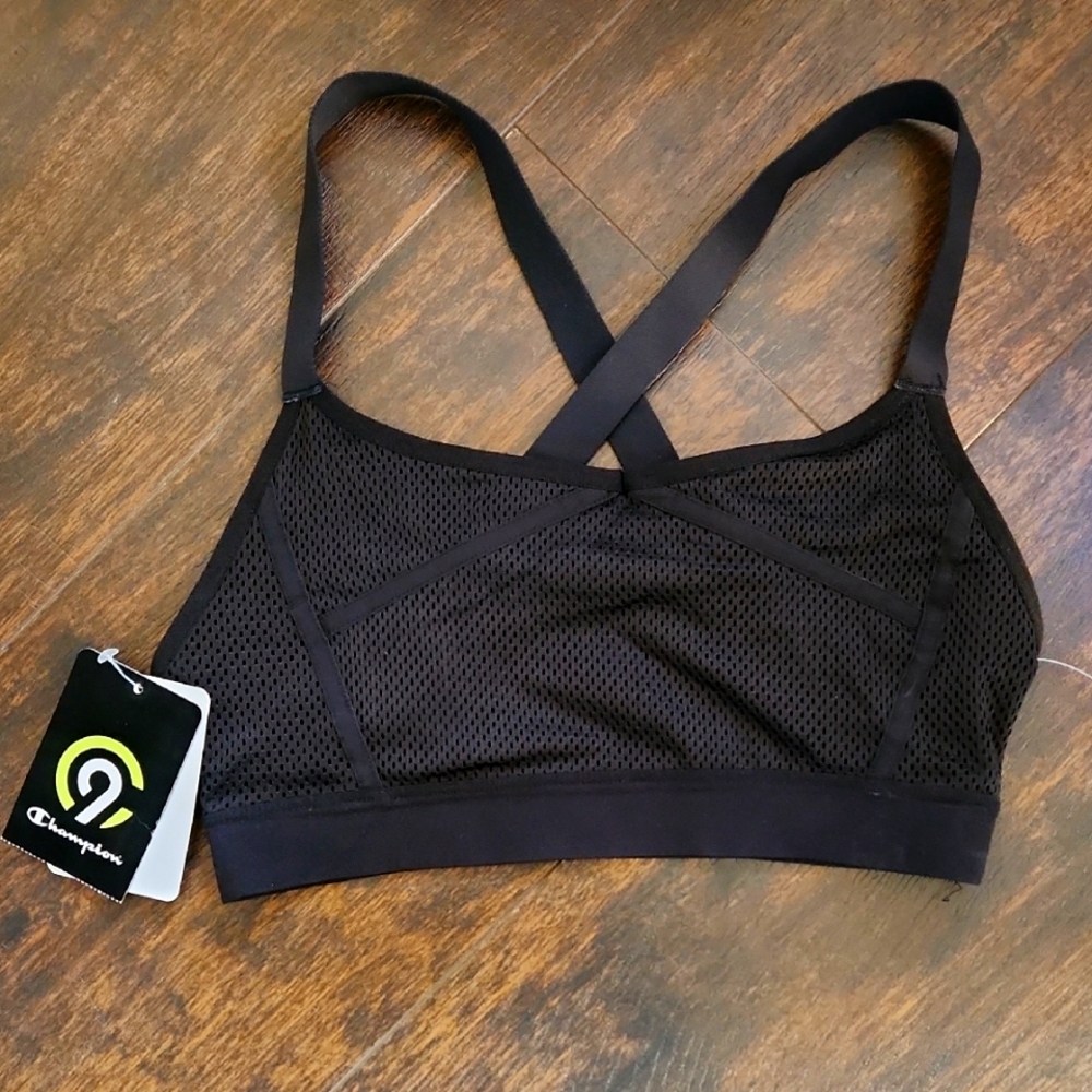 nwt Champion Black perforated Mesh Sports Bra xs C9 athletic racerback crop top